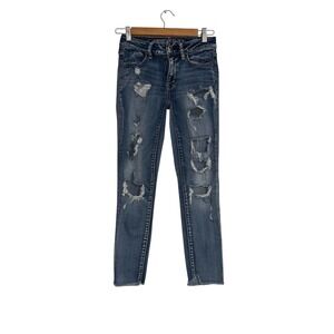American Eagle Outfitters‎ Super Stretch Jeggings Crop Ripped Distressed Jeans